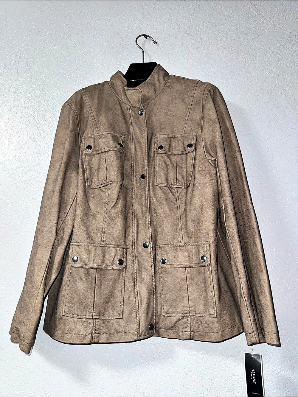 Alfani Women's Taupe Faux Leather Utility Jacket 1X NWT